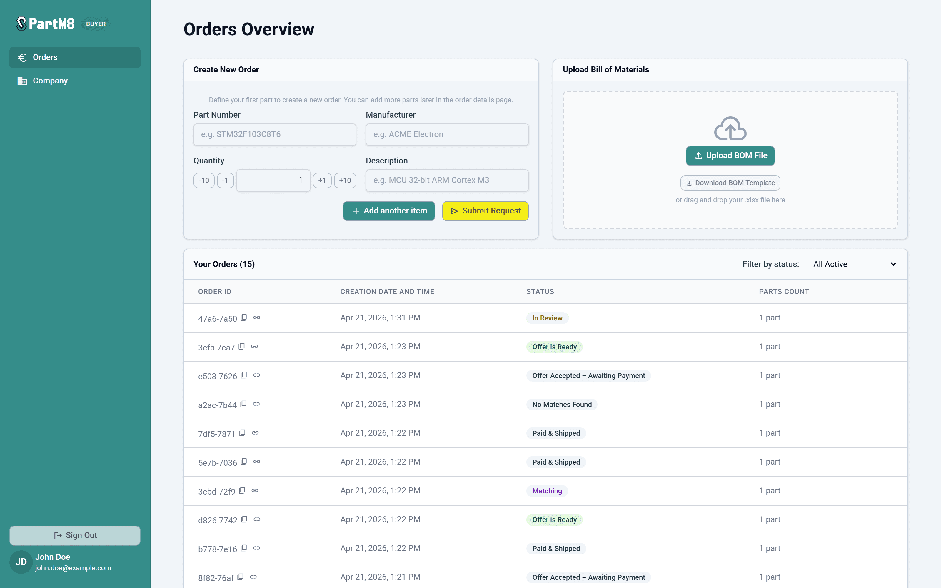 PartM8 dashboard overview