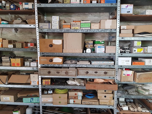 Critical spare parts kept on factory stockroom shelves